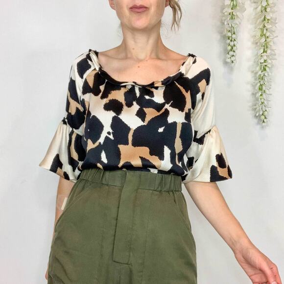 ROBERTO CAVALLI satin silk animal print top balloon flared sleeve y2k 90s - Picture 13 of 13